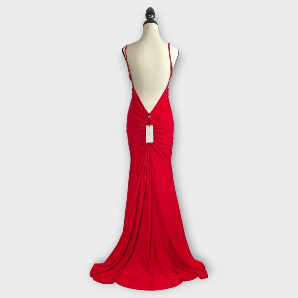 Club L London Adele Backless Ruched Fishtail Cami Maxi Dress Red Scarlet NWT - Picture 2 of 14
